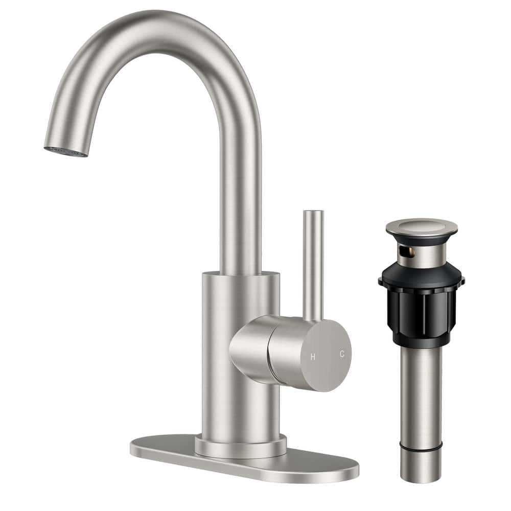 Single Hole Single-Handle Bathroom Faucet with drain with 360° Swivel Spout Bathroom Faucet in Brushed Nickel price history on PriceWatchPro