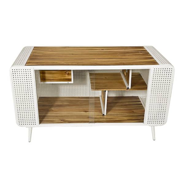 Unbranded 55.12 in. W x 22.83 in. D x 29.92 in. H White Linen Cabinet Cat House with Tempered Glass for Living Room Hallway Study