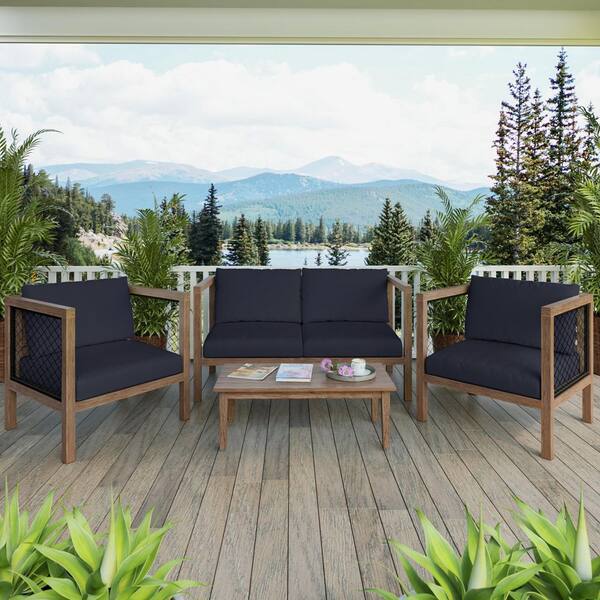 TK CLASSICS 4 -Piece Acacia Outdoor Conversation Set with Black Wicker ...