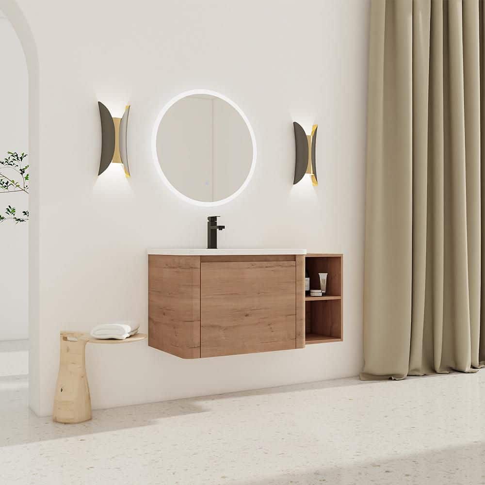 Afhocomp 39.8 in. Floating Single Sink Imitative Oak Bath Vanity with ...