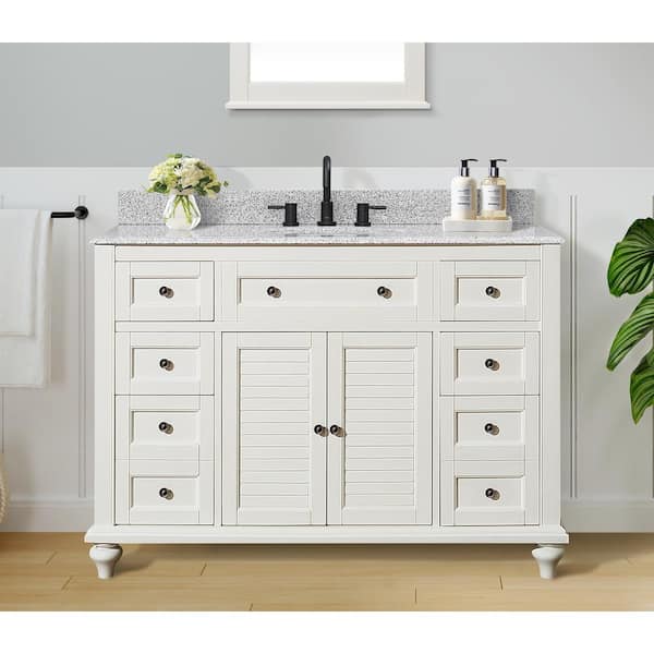 Home Decorators Collection Hamilton 49 in. W x 22 in. D x 35 in. H Single Sink Freestanding Bath Vanity in Ivory with Gray Granite Top
