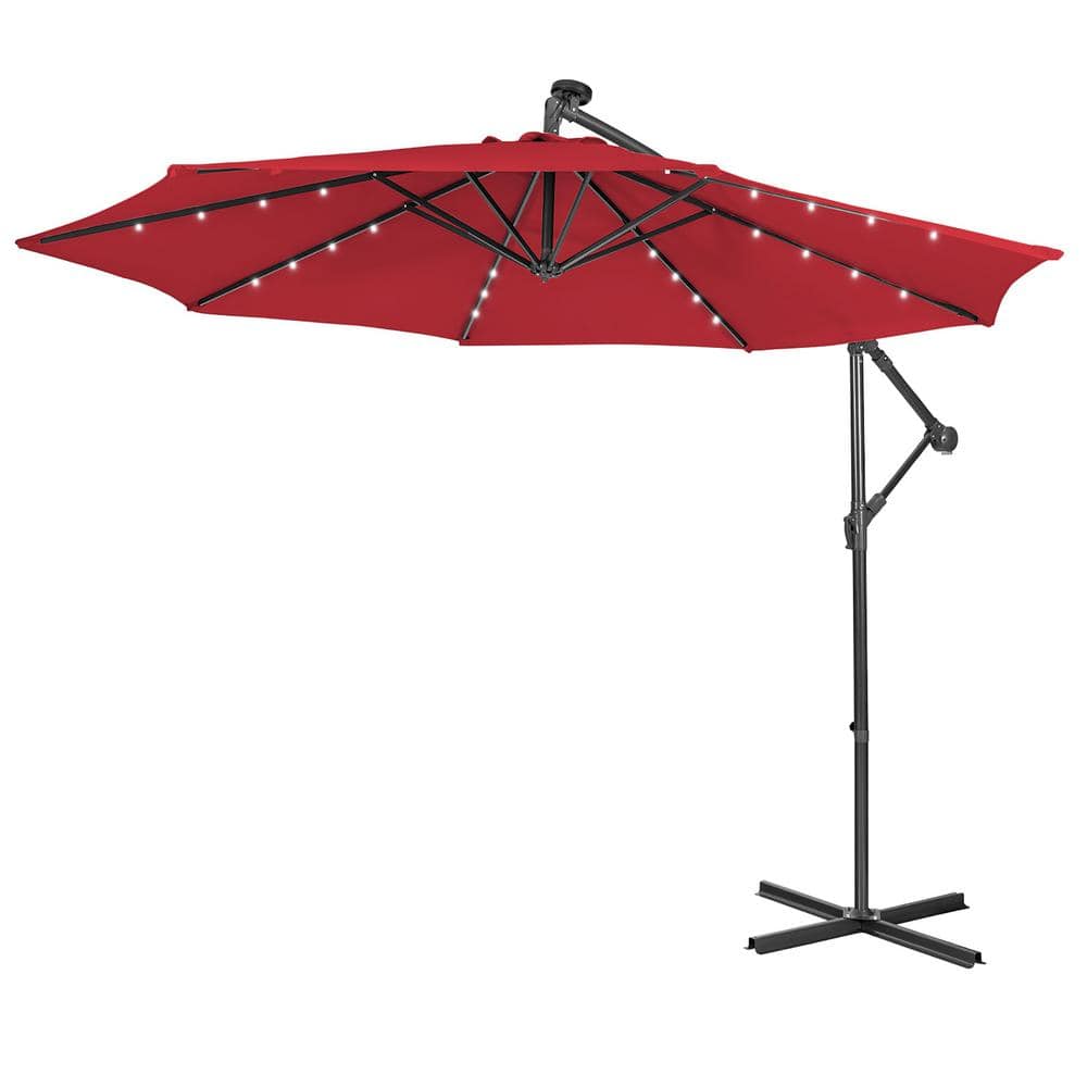 10FT Cantilever Solar Powered 32LED Lighted Patio Offset Umbrella Outdoor