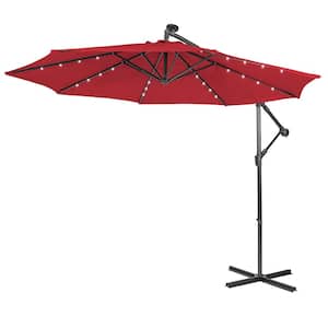 10 ft. Steel Cantilever Solar Powered 32 LED Lighted Patio Umbrella in Wine