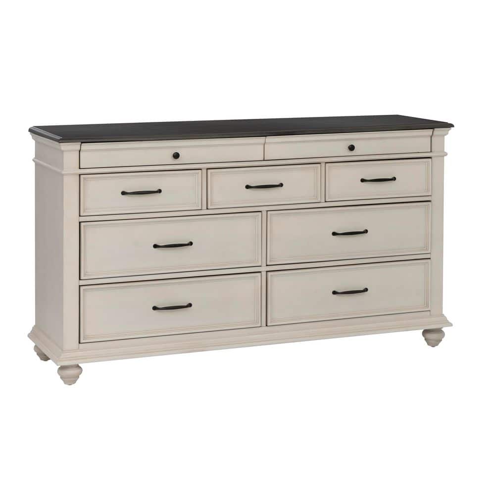 Linon Home Decor Ellington Antique White 9 Drawer 66 in. Wide
