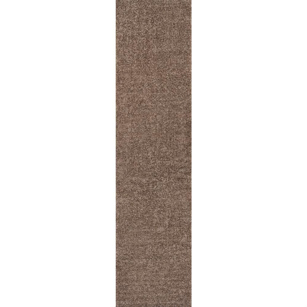 Brown Solid Synthetic Low-Pile 2' x 12' Runner Rug