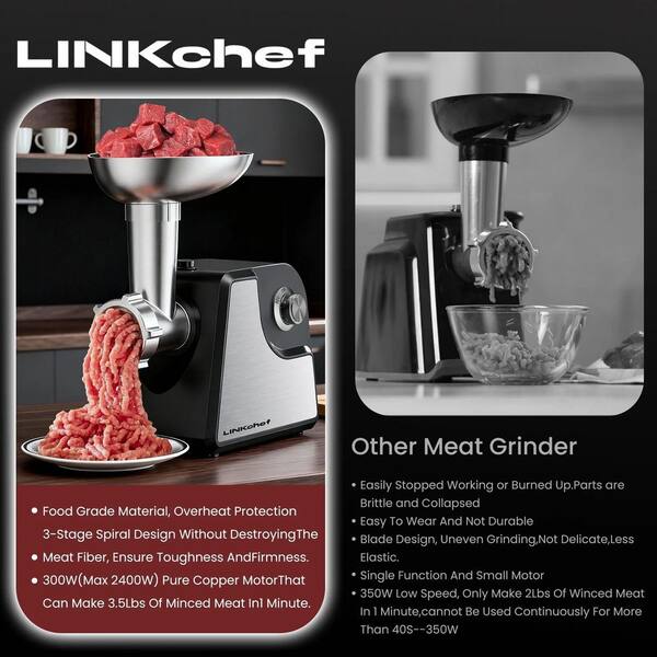 Electric Black Meat Grinder. 2400W Max Meat Grinders, 2 Speeds, 3