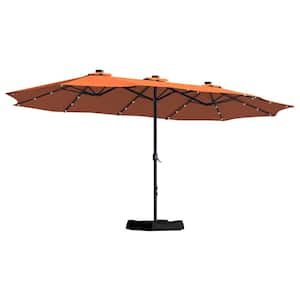 15 ft. Patio Market Umbrella Double-Sided Outdoor Patio Umbrella,UV Protection with Base and Solar LED Lights in Orange