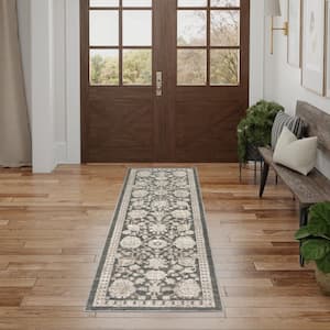 Renewed Charcoal 2 ft. x 8 ft. Distressed Traditional Runner Area Rug