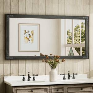 WIOWUR Black Wood Wall Mirror - 24 X 36 Inch, Rectangle Rustic Design, Horizontal Or Vertical Hanging, For Bathroom, Living Room, Bedroom