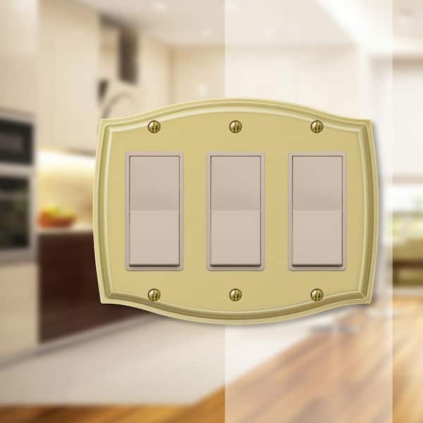 Vineyard 3 Gang Rocker Steel Wall Plate - Polished Brass