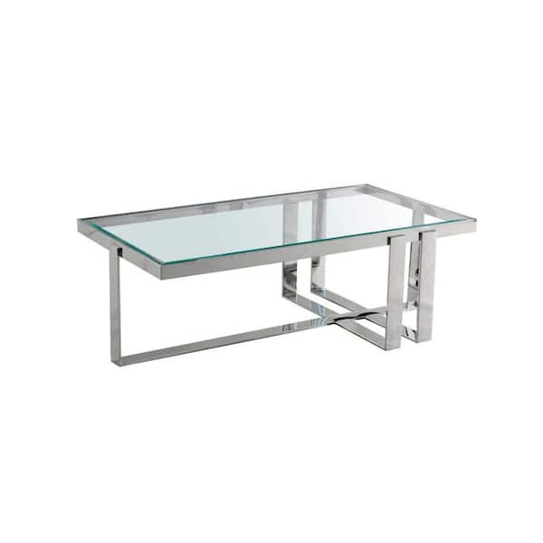 Benjara 28 in. Silver and Clear Rectangle Glass Top Coffee Table
