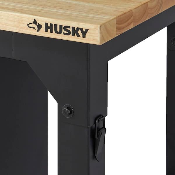 Husky 4 ft. Solid Wood Top Workbench in Black with Pegboard and 1