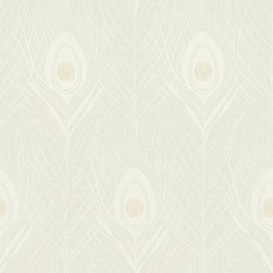 Absolutely Chic Metallic Light Grey Vinyl NonPasted Peacock Feather Motif Metallic Wallpaper (Covers57.75 sq.ft.)