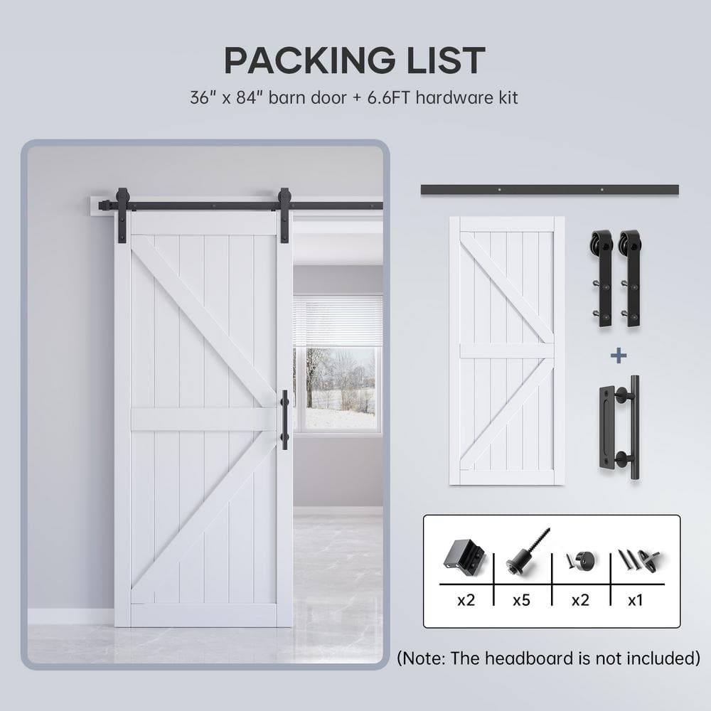 White K-Frame MDF Sliding Barn Door with Hardware Kit