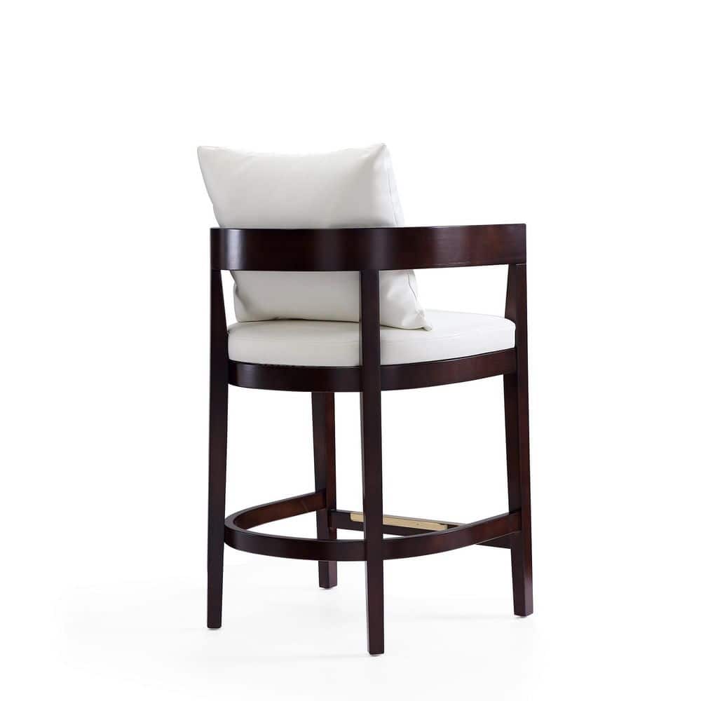 Ivory Faux Leather and Walnut Wood Counter Stool