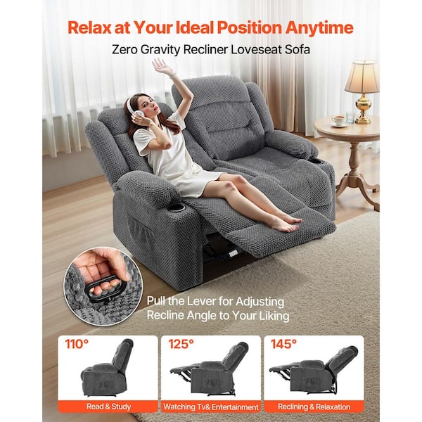 SKYSHALO Loveseat Recliner Sofa, Manual Reclining Couch with Heating and Massage, Soft Recliner Sofa, USB Ports, Metal, Grey DDBYSRSFSDKDYO29Y001V1-250908