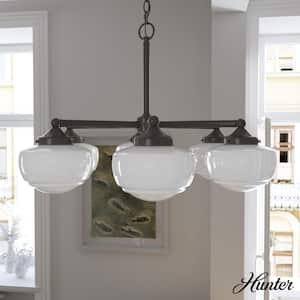 Saddle Creek 6-Light Noble Bronze Schoolhouse Chandelier with Cased White Glass Shades