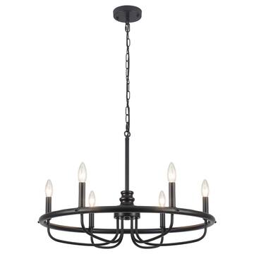 ADSENSTY 6-Light Black Dimmable Candle Style Round Wagon Wheel Chandelier for Kitchen Island with no bulbs included HD5-6-B-D0181