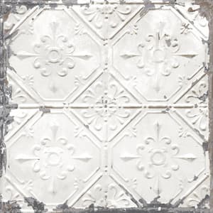 Vintage Tin Tile Peel and Stick White & Off-White Wallpaper Sample