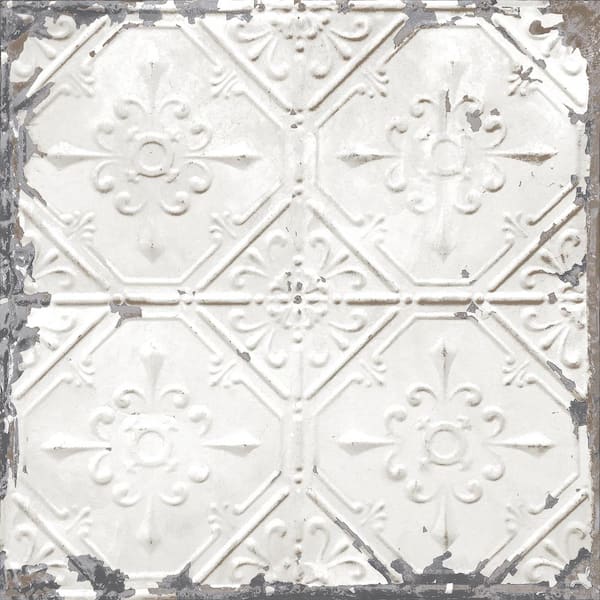 NuWallpaper Vintage Tin Tile Peel and Stick White & Off-White Wallpaper Sample