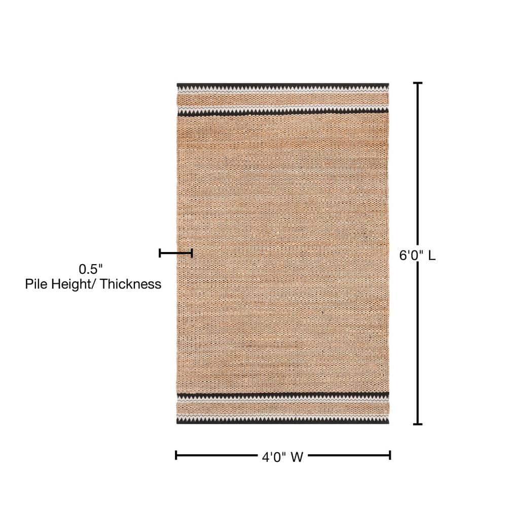 Natural and Black 4' x 6' Handwoven Wool Area Rug