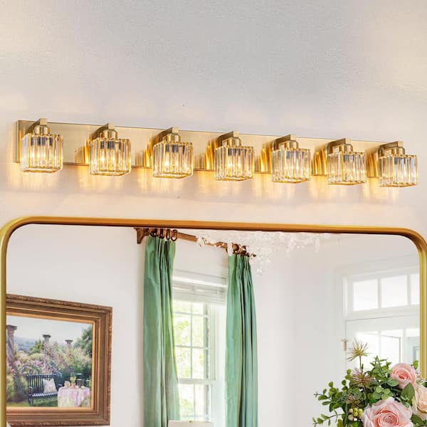 Orillia 51.2 in. 7-Light Gold Bathroom Vanity Light with Crystal Shades