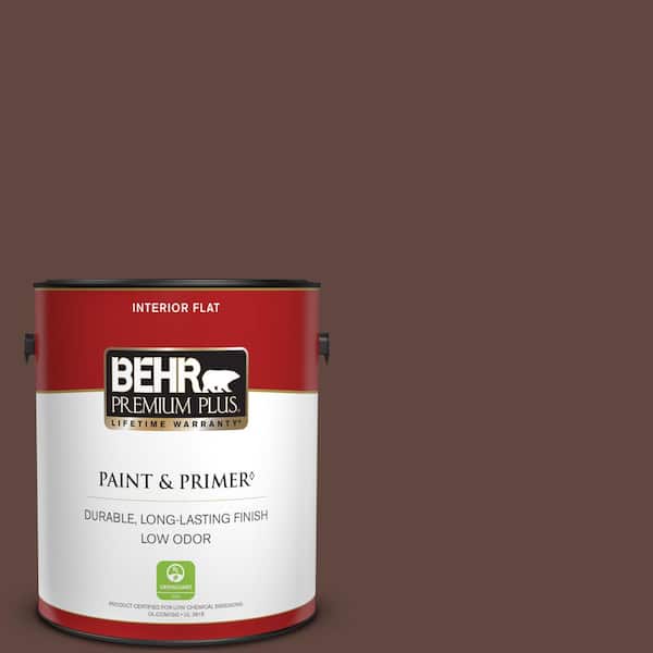 BEHR PREMIUM PLUS 1 gal. #180F-7 Warm Brownie Flat Low Odor Interior Paint & Primer