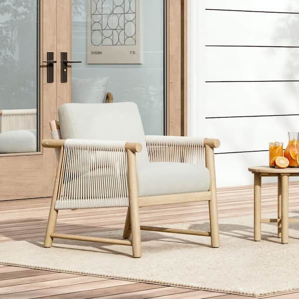 Spruce & Spring Miles Cream Fabric Swivel Handwoven Rope Arm Chair with Solid Wood Frame and Plush Cushions for Ourdoor and Indoor