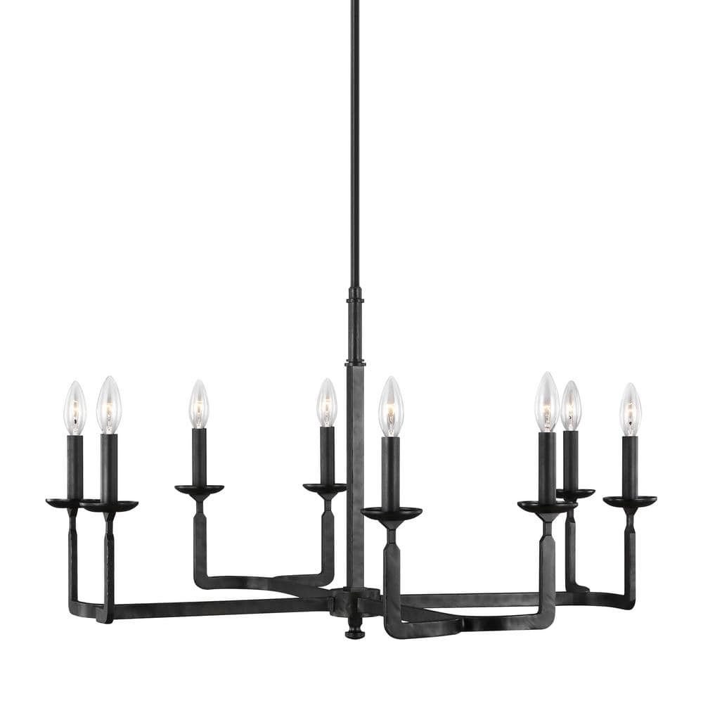 Aged Iron and Crystal 8-Light Empire Chandelier