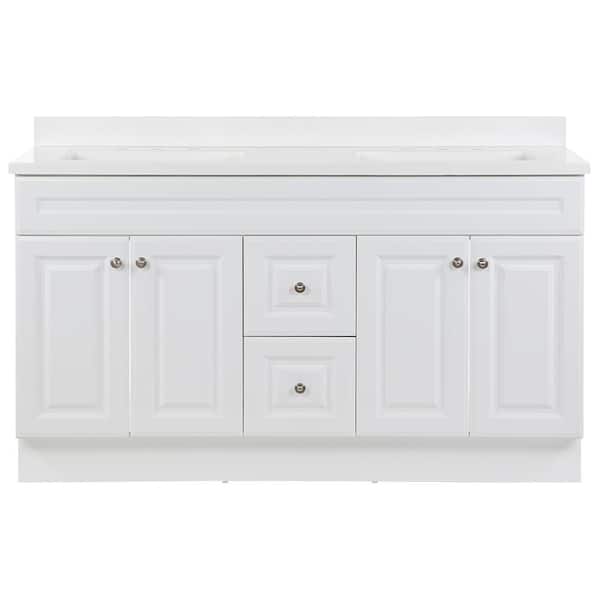 Glensford 61 in. Double Sink White Bath Vanity with White Cultured Marble Top (Assembled)