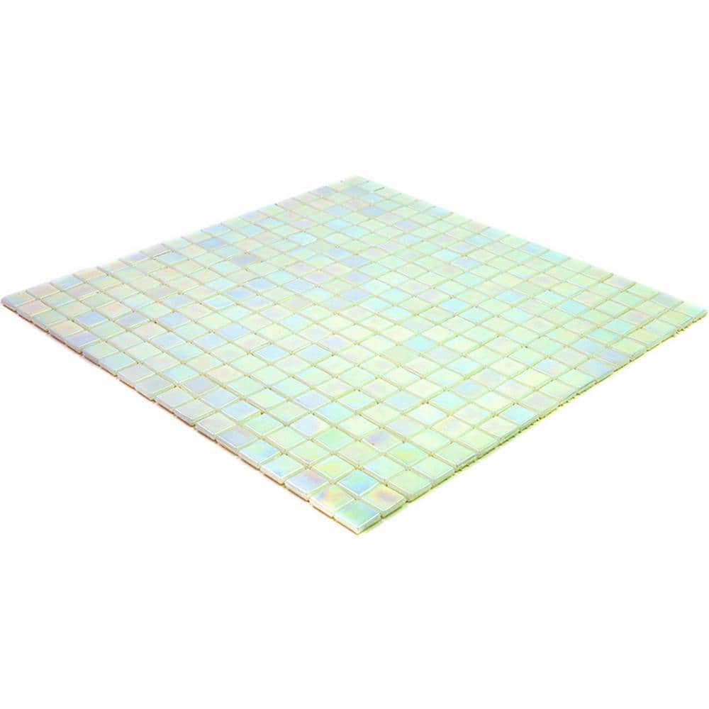 Glossy Iridescent Light Bone White Glass Mosaic Tile