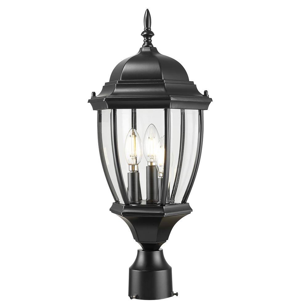 Wexford Matte Black 3-Light Outdoor Post Lantern with Beveled Glass