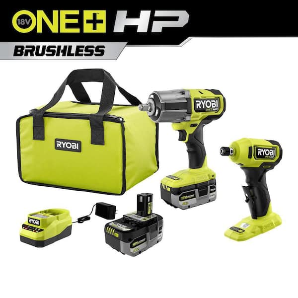 ONE+ HP 18V Brushless Cordless 1/2 in. High Torque Impact Wrench Kit w/ (2) 4.0 Ah Batteries, Charger, & Die Grinder