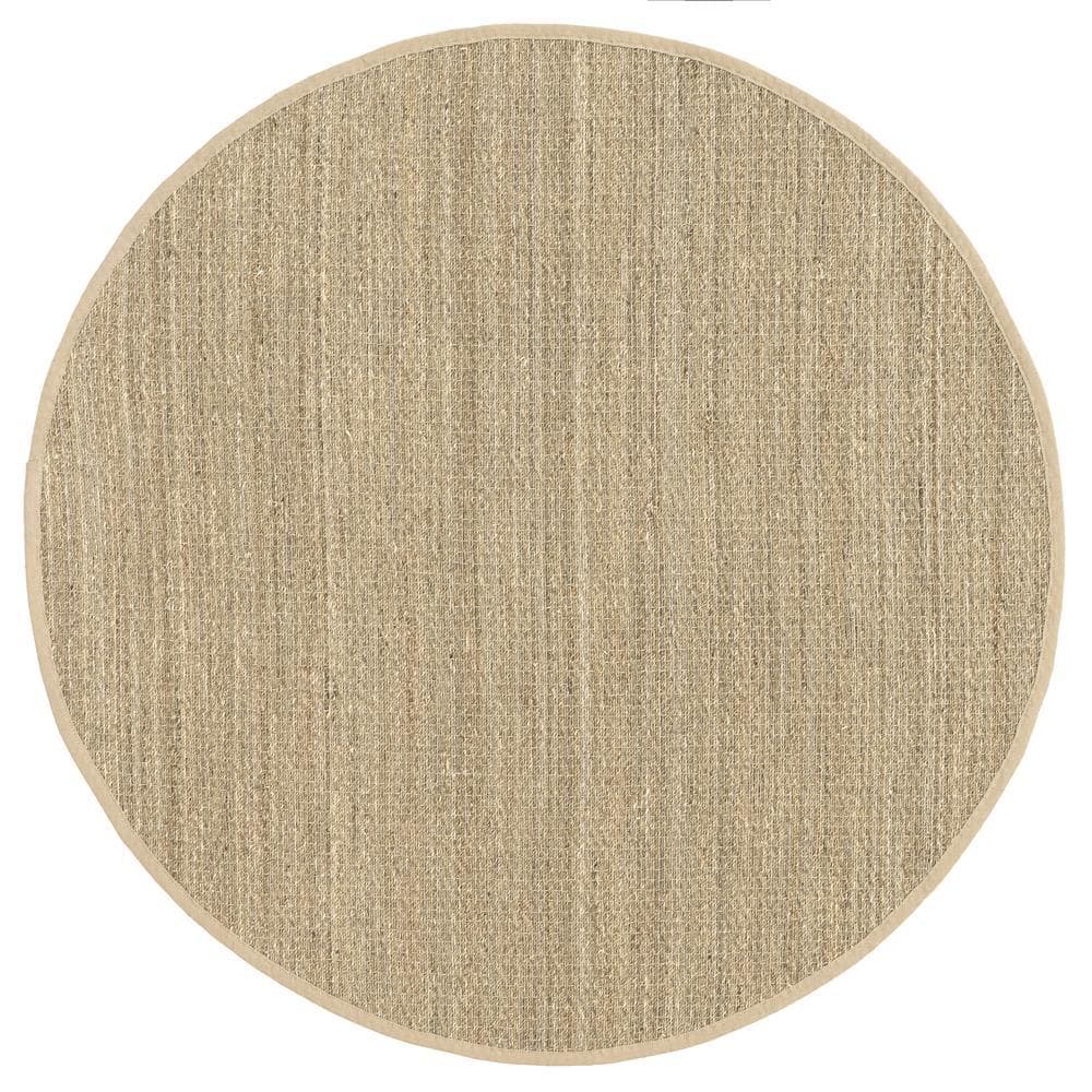 Elijah Beige Seagrass Round 4' Area Rug with Cotton Border