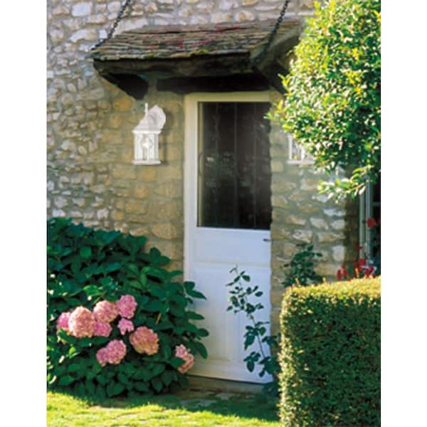 1-Light Textured White on Cast Aluminum Exterior Wall Lantern Sconce with Clear Beveled Glass Panels