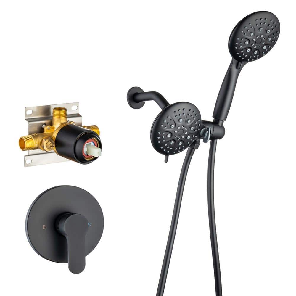 Single Handle 6-Spray Shower Faucet 2.2 GPM with Dual Shower Settings Round High Pressure Shower Faucet in Matte Black price history on PriceWatchPro