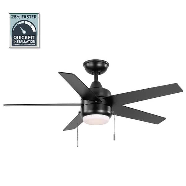 Hampton Bay Mena 44 in. LED Indoor/Outdoor Matte Black Ceiling Fan with Light Kit and Reversible Blades Included