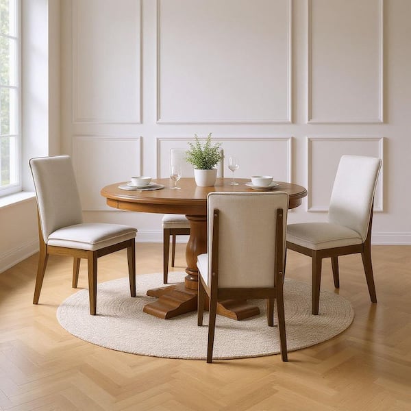 New Classic Furniture 5-Piece Round Natural Wood Top Dining Set with 4-Chairs