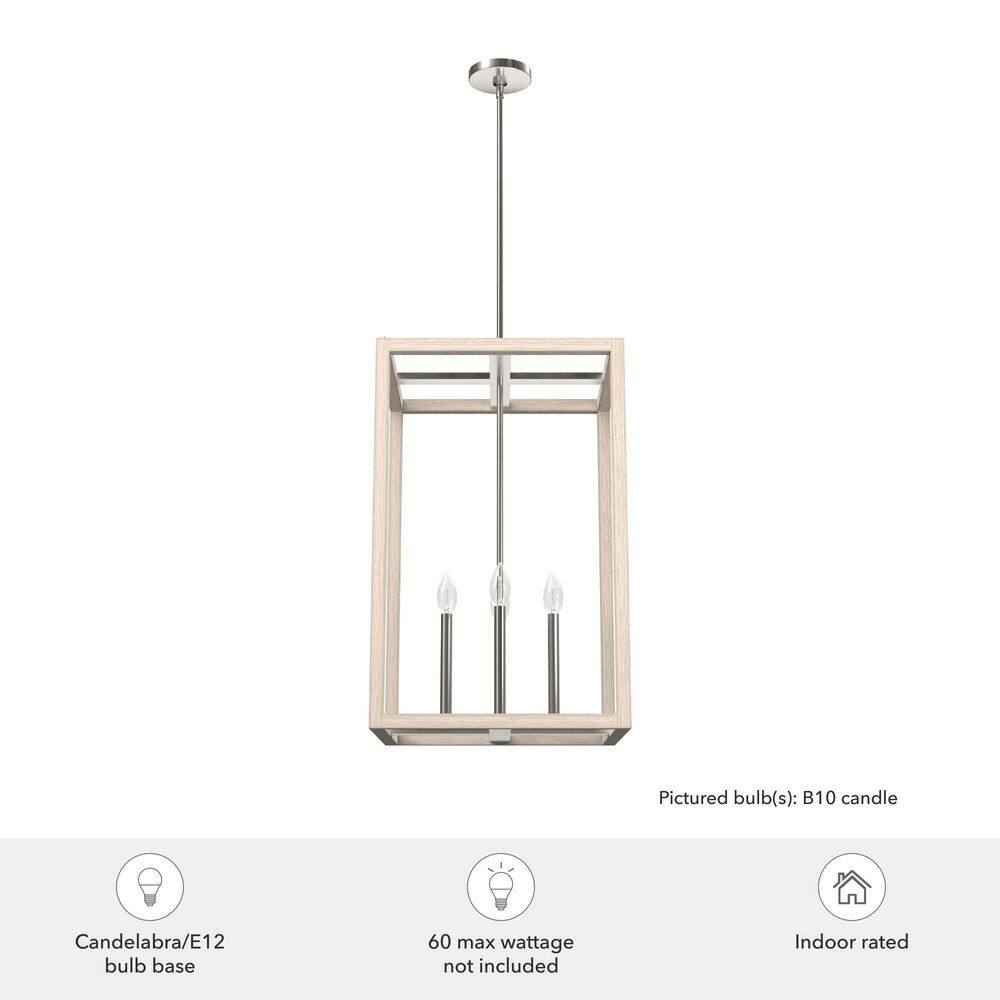 Modern Brushed Nickel & Bleached Wood LED Pendant Light, 18x28"