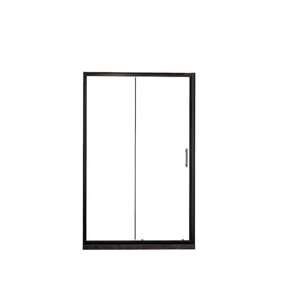 48 in. W x 72 in. H Sliding Framed Shower Door in Matte Black Finish with Clear Tempered Glass