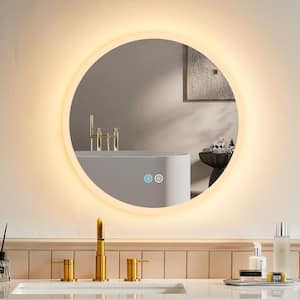 Luminous 32 in. W x 32 in. H Round Frameless 3 Colors LED Mirror Dimmable Anti-Fog Wall-Mounted Bathroom Vanity Mirror