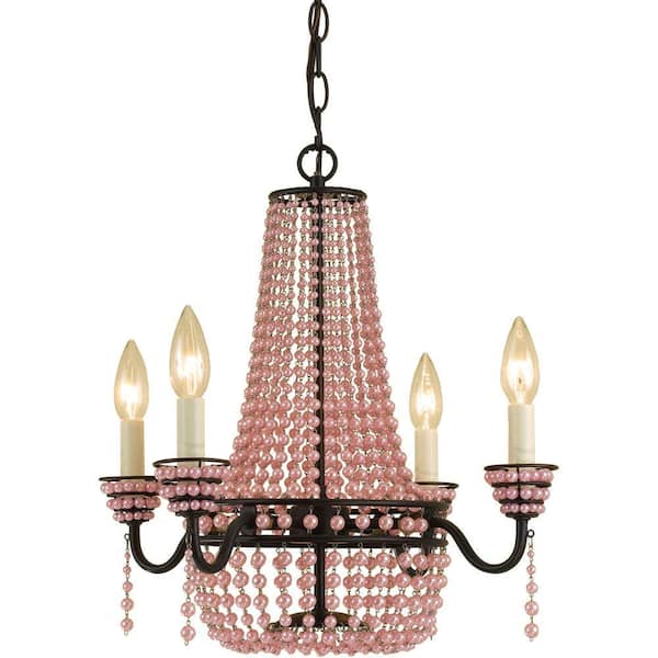 AF Lighting Parlor 4-Light Bronze Mini Chandelier with Pink Beads
