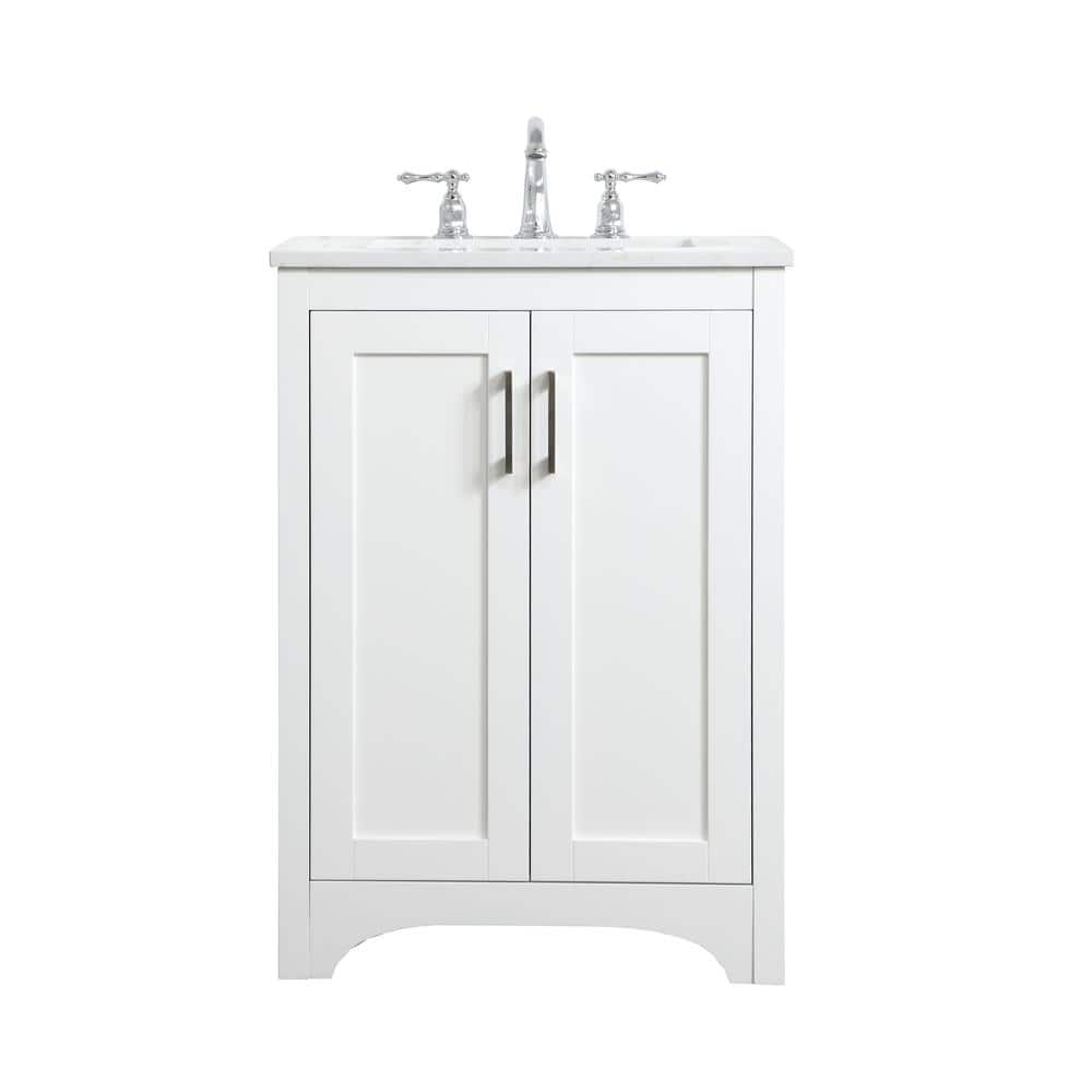 Simply Living 24 in. W x 19 in. D x 34 in. H Bath Vanity in White with Calacatta White Quartz Top
