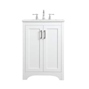 Simply Living 24 in. W x 19 in. D x 34 in. H Bath Vanity in White with Calacatta White Engineered Marble Top