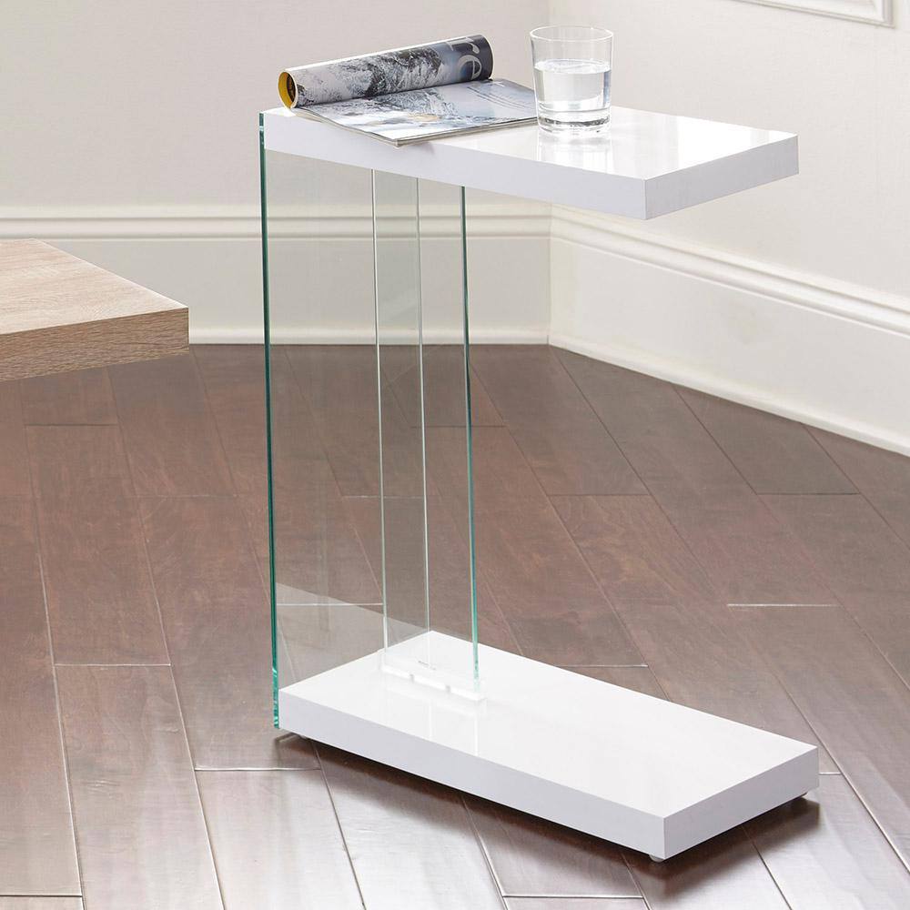 Elaina White Glass and Wood Rectangular End Table