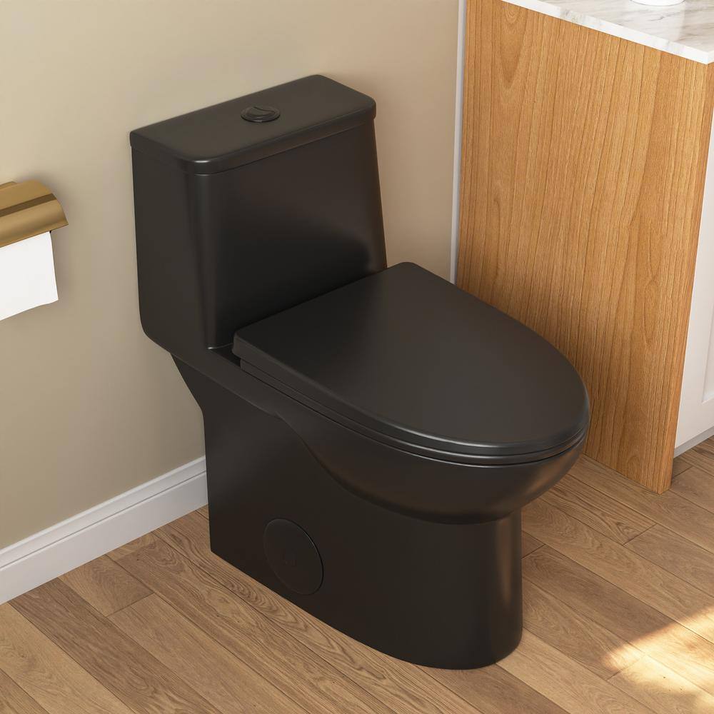 Black Elongated One-Piece High Efficiency Dual Flush Toilet