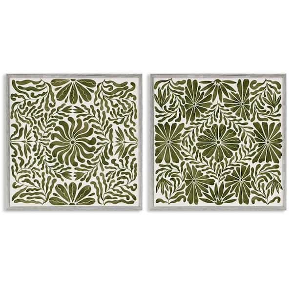 Stupell Industries Patterned Wavy Flowers by Grace Popp 2 Pieces Gray Framed Nature Giclee Art Print 24 in. x 24 in.