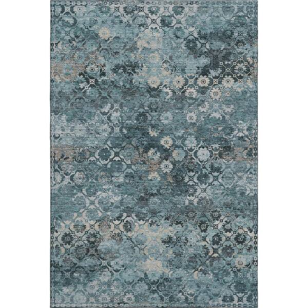 Mayfield Premium Machine Washable Abstract AMF2433 Teal 9 ft. x 12 ft. Area Rug