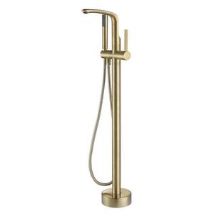 SevenFalls Single-Handle Floor-Mount Roman Freestanding Tub Faucet with Hand Shower in Brushed Gold