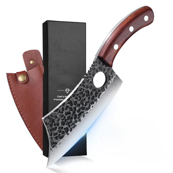 Forged Meat Cleaver 6.3 in. Japanese High-Carbon Steel Full Tang Butcher Knife with Oak Wood Handle